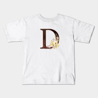 Floral Monogram D Lovely Autumn Foliage Kids T-Shirt